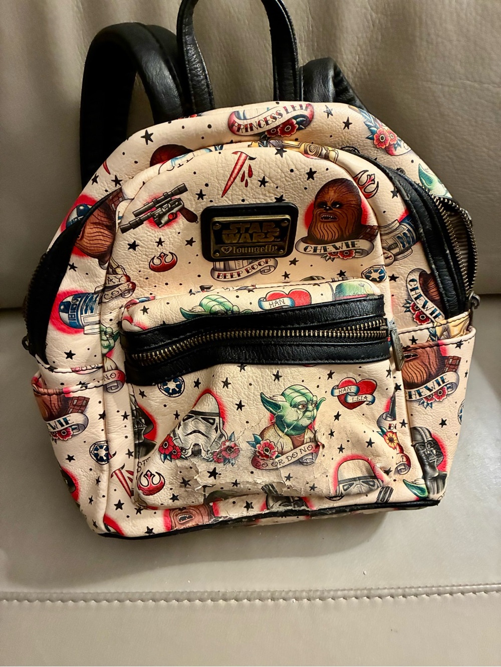 Loungefly Cream Star Wars Tattoo Print Mini Backpack